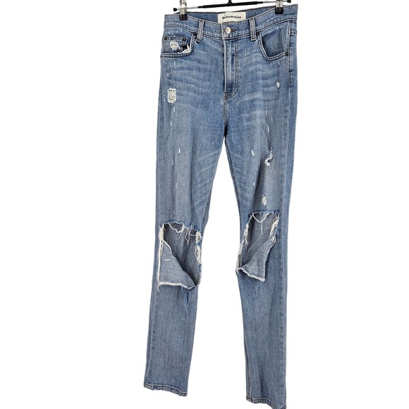 Reformation Denim - Reformation Jeans Blue Ripped Knee Distressed High Rise Straight Leg Denim Sz 27
